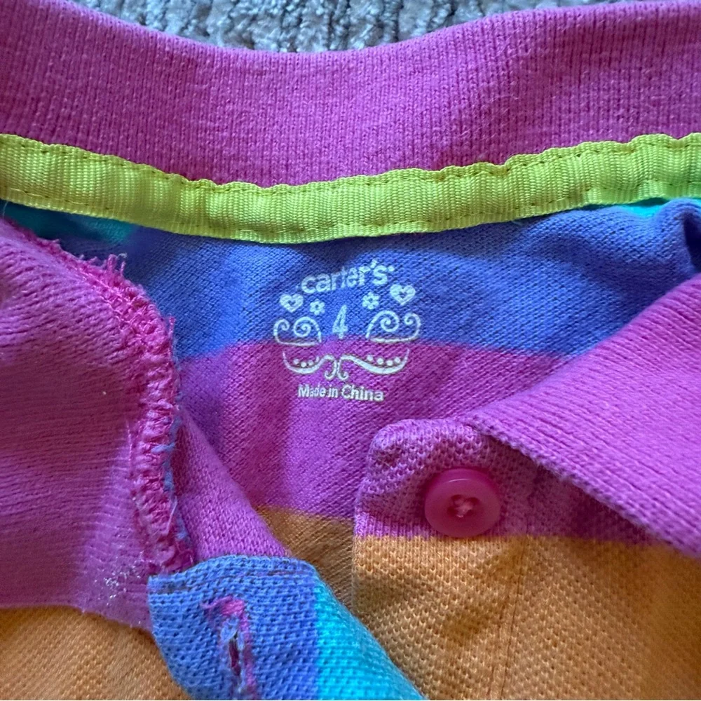 Carter’s‎ Girls Rainbow Stripe Polo Dress Size 4 Short Sleeve Colorful Timeless
